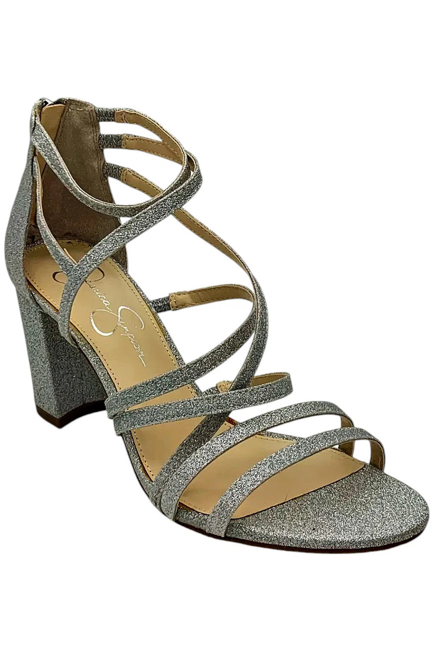 Jessica Simpson Women's Stassey Strappy Block Heel Sandals Silver - Medium